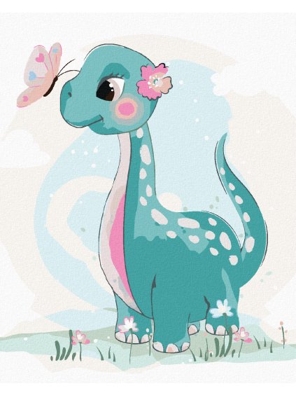 Diamantové maľovanie - DINOSAURUS S MOTÝLIKOM (Rámovanie bez rámu a bez vypnutia plátna, Rozmer 40x50 cm)