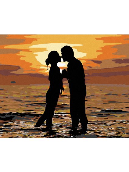 Diamantové maľovanie - MILENCI NA PLÁŽI (Rámovanie bez rámu a bez vypnutia plátna, Rozmer 40x50 cm)