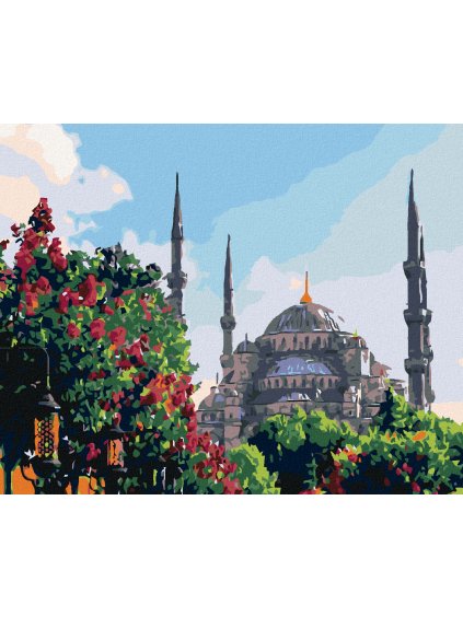 Diamantové maľovanie - KRÁSNA STAVBA V KVETINOVEJ ZÁHRADE (Rámovanie bez rámu a bez vypnutia plátna, Rozmer 40x50 cm)