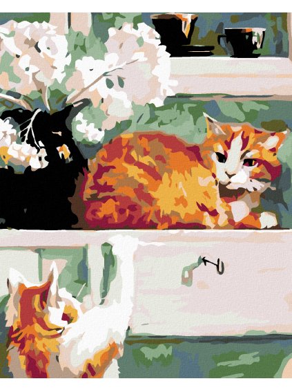 Diamantové maľovanie - MAČKY POD OKNOM (Rámovanie bez rámu a bez vypnutia plátna, Rozmer 40x50 cm)