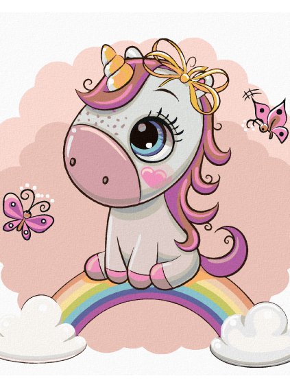 Diamantové maľovanie - MALÝ JEDNOROŽEC A DÚHA (Rámovanie bez rámu a bez vypnutia plátna, Rozmer 40x50 cm)