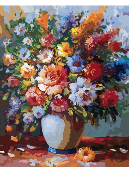 Diamantové maľovanie - PESTRÉ KVETY VO VÁZE (Rámovanie bez rámu a bez vypnutia plátna, Rozmer 40x50 cm)