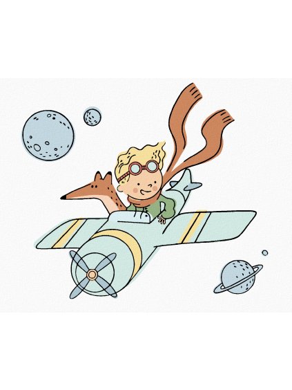 Diamantové maľovanie - MALÝ PRINC LETÍ S LIETADIELKOM (Rámovanie bez rámu a bez vypnutia plátna, Rozmer 40x50 cm)