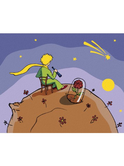 Diamantové maľovanie - MALÝ PRINC PRI POHĽADE NA HVIEZDY (Rámovanie bez rámu a bez vypnutia plátna, Rozmer 40x50 cm)