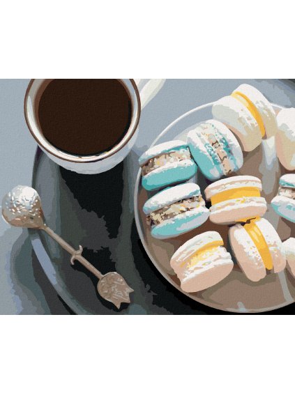 Diamantové maľovanie - KÁVA A MAKRONKY II (Rámovanie bez rámu a bez vypnutia plátna, Rozmer 40x50 cm)