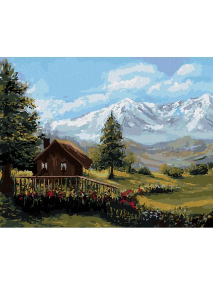 Diamantové maľovanie - CHATA V HORSKEJ KRAJINE (Rámovanie bez rámu a bez vypnutia plátna, Rozmer 40x50 cm)
