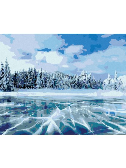 Diamantové maľovanie - ZMRZNUTÉ JAZERO V HORÁCH (Rámovanie bez rámu a bez vypnutia plátna, Rozmer 40x50 cm)