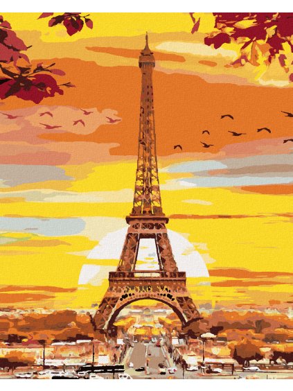 Diamantové maľovanie - EIFFELOVA VEŽA V JESENNÝCH FARBÁCH (Rámovanie bez rámu a bez vypnutia plátna, Rozmer 40x50 cm)