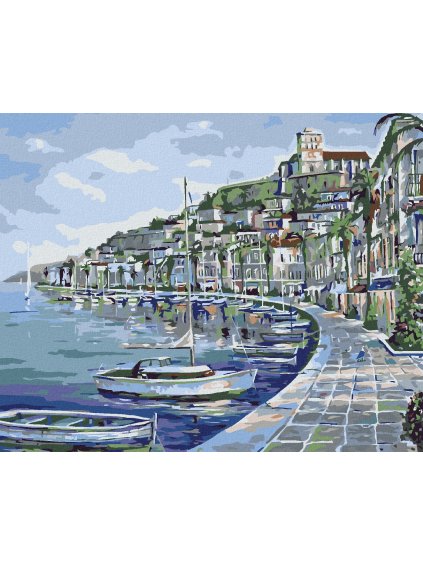 Diamantové maľovanie - MESTEČKO NA POBREŽÍ (Rámovanie bez rámu a bez vypnutia plátna, Rozmer 40x50 cm)