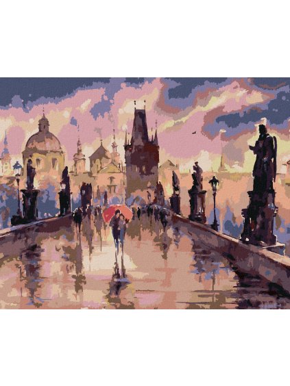 Diamantové maľovanie - KARLOV MOST V DAŽDI (Rámovanie bez rámu a bez vypnutia plátna, Rozmer 40x50 cm)