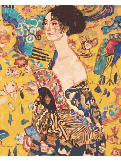 Diamantové maľovanie - DÁMA S VEJÁROM (G. KLIMT) (Rámovanie bez rámu a bez vypnutia plátna, Rozmer 40x50 cm)