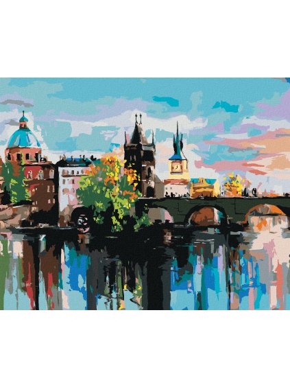 Diamantové maľovanie - FAREBNÝ KARLOV MOST (Rámovanie bez rámu a bez vypnutia plátna, Rozmer 40x50 cm)