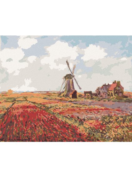 Diamantové maľovanie - TULIPÁNOVÉ POLE V HOLANDSKU (CLAUDE MONET) (Rámovanie bez rámu a bez vypnutia plátna, Rozmer 40x50 cm)