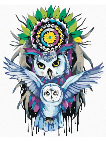 Diamantové maľovanie - SOVY A MANDALA (Rámovanie bez rámu a bez vypnutia plátna, Rozmer 40x50 cm)