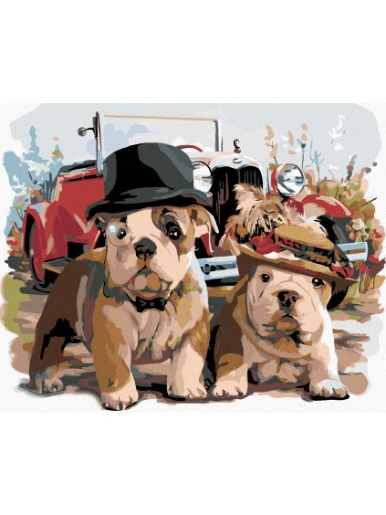 Diamantové maľovanie - BULDOČÍKOVIA S VETERÁNOM (Rámovanie bez rámu a bez vypnutia plátna, Rozmer 40x50 cm)