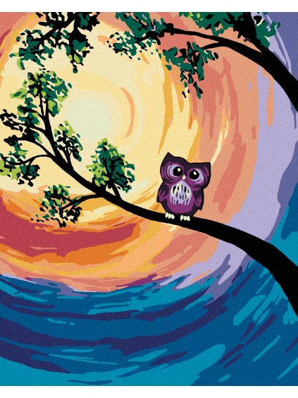 Diamantové maľovanie - MALÁ FIALKOVÁ SOVIČKA (Rámovanie bez rámu a bez vypnutia plátna, Rozmer 40x50 cm)