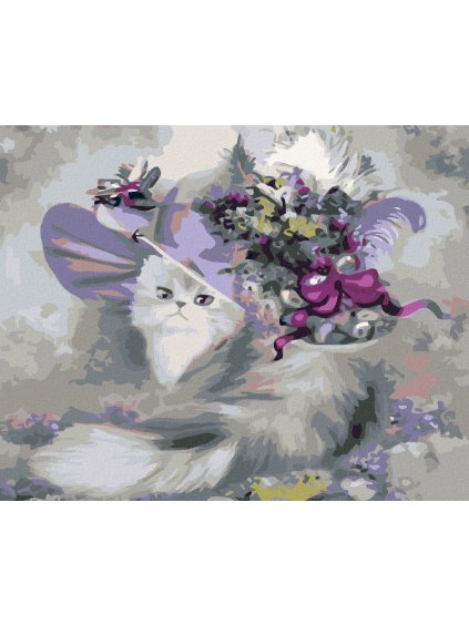 Diamantové maľovanie - MAČKA S KLOBÚKOM (Rámovanie bez rámu a bez vypnutia plátna, Rozmer 40x50 cm)
