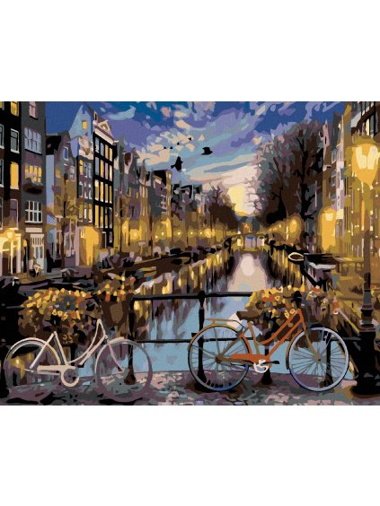 Diamantové maľovanie - BICYKLE V AMSTERDAME (Rámovanie bez rámu a bez vypnutia plátna, Rozmer 40x50 cm)