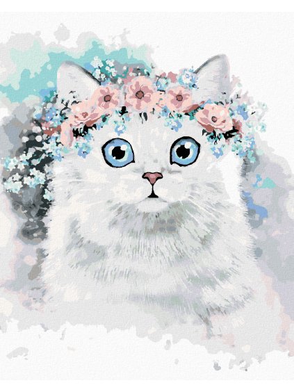 Diamantové maľovanie - MAČKA A KVETENOVÁ KORUNA II (Rámovanie bez rámu a bez vypnutia plátna, Rozmer 40x50 cm)