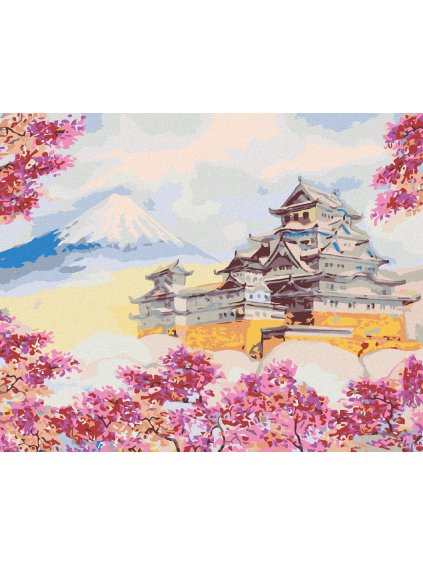 Diamantové maľovanie - JAPONSKÝ CHRÁM OBKLOPENÝ KVETMI (Rámovanie bez rámu a bez vypnutia plátna, Rozmer 40x50 cm)