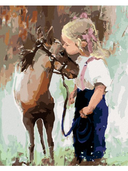 Diamantové maľovanie - DIEVČATKO A PONÍK (Rámovanie bez rámu a bez vypnutia plátna, Rozmer 40x50 cm)