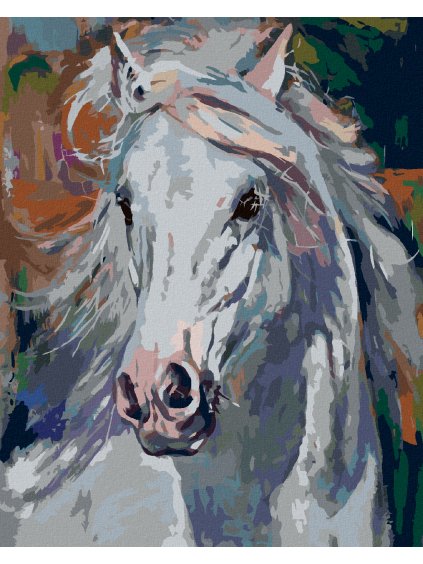 Diamantové maľovanie - BIELY KÔŇ S VLAJÚCOU HRIVOU (Rámovanie bez rámu a bez vypnutia plátna, Rozmer 40x50 cm)