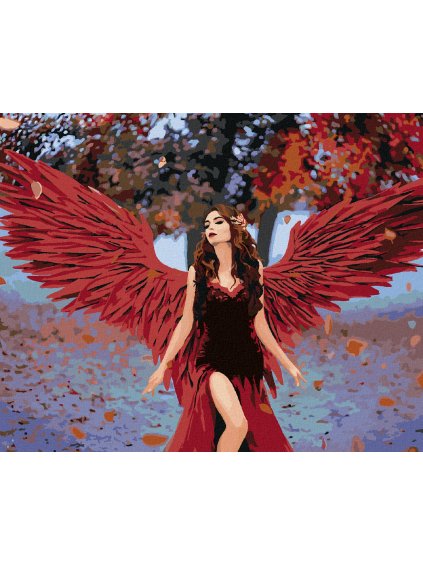 Diamantové maľovanie - ŽENA S ANJELSKÝMI ČERVENÝMI KRÍDLAMI (Rámovanie bez rámu a bez vypnutia plátna, Rozmer 40x50 cm)