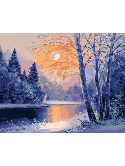 Diamantové maľovanie - ZIMNÁ RIEKA A HOLÉ STROMY (Rámovanie bez rámu a bez vypnutia plátna, Rozmer 40x50 cm)