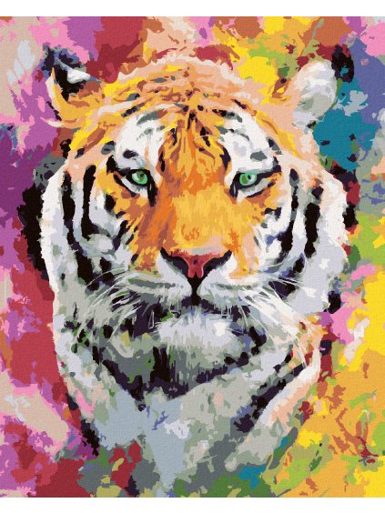 Diamantové maľovanie - TIGER VO FARBÁCH (Rámovanie bez rámu a bez vypnutia plátna, Rozmer 40x50 cm)