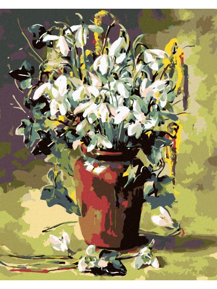 Diamantové maľovanie - VEĽKONOČNÉ KVETY V HNEDEJ VÁZE (Rámovanie bez rámu a bez vypnutia plátna, Rozmer 40x50 cm)