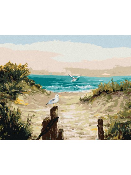 Diamantové maľovanie - PLÁŽOVÉ DUNY S ČAJKAMI (Rámovanie bez rámu a bez vypnutia plátna, Rozmer 40x50 cm)
