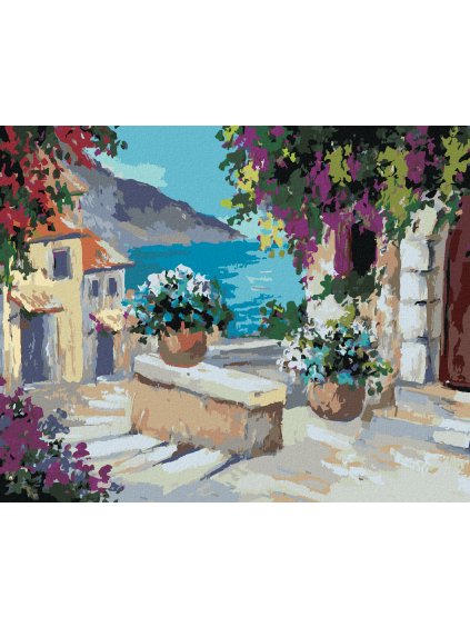 Diamantové maľovanie - PO SCHODOCH K MORI (Rámovanie bez rámu a bez vypnutia plátna, Rozmer 40x50 cm)