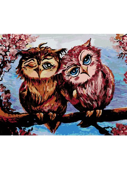 Diamantové maľovanie - SOVY NA STROME (Rámovanie bez rámu a bez vypnutia plátna, Rozmer 40x50 cm)