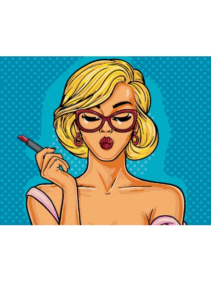 Diamantové maľovanie - POP-ART BLONDÝNA S RÚŽOM (Rámovanie bez rámu a bez vypnutia plátna, Rozmer 40x50 cm)
