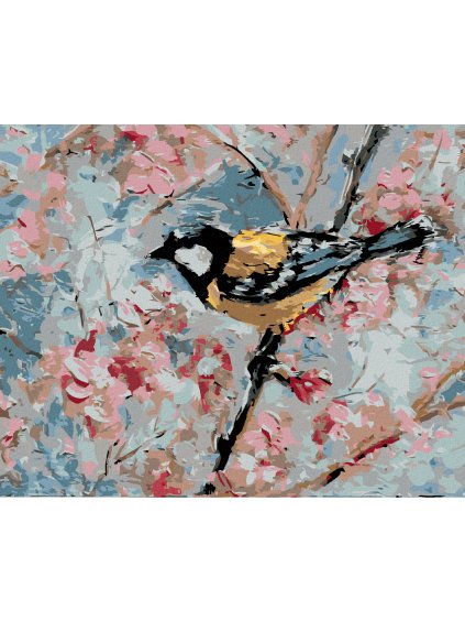 Diamantové maľovanie - VTÁČIK A RUŽOVÉ KVETY (Rámovanie bez rámu a bez vypnutia plátna, Rozmer 40x50 cm)