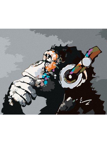 Diamantové maľovanie - OPICE POČÚVAJÚCE HUDBU (Rámovanie bez rámu a bez vypnutia plátna, Rozmer 40x50 cm)