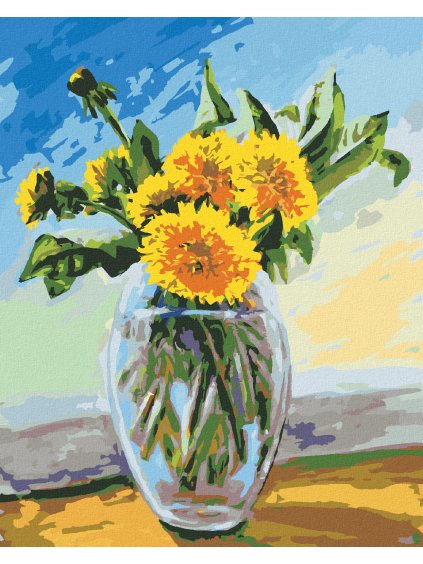 Diamantové maľovanie - PÚPAVY V SKLENENEJ VÁZE (Rámovanie bez rámu a bez vypnutia plátna, Rozmer 40x50 cm)