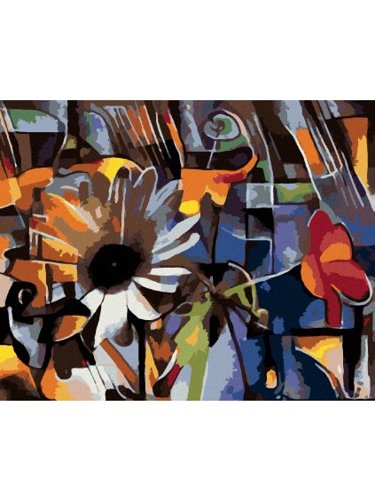 Diamantové maľovanie - KVETY V KUBISTICKOM ŠTÝLE (Rámovanie bez rámu a bez vypnutia plátna, Rozmer 40x50 cm)