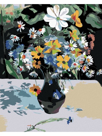 Diamantové maľovanie - LÚČNE KVETY V ČIERNEJ VÁZE (Rámovanie bez rámu a bez vypnutia plátna, Rozmer 40x50 cm)