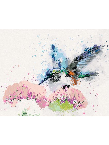Diamantové maľovanie - MAĽOVANÝ KOLIBRÍK A KVETY (Rámovanie bez rámu a bez vypnutia plátna, Rozmer 40x50 cm)