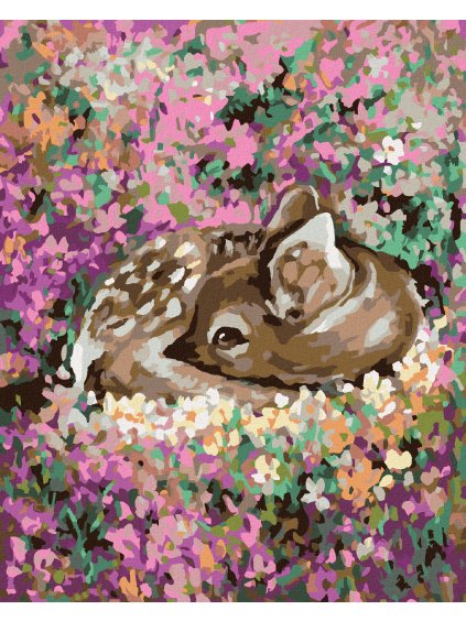 Diamantové maľovanie - SRNČEK MEDZI KVETMI (Rámovanie bez rámu a bez vypnutia plátna, Rozmer 40x50 cm)