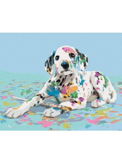 Diamantové maľovanie - DALMATÍN A ROZLIATE FARBY (Rámovanie bez rámu a bez vypnutia plátna, Rozmer 40x50 cm)