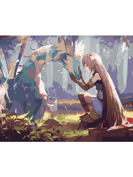 Diamantové maľovanie - ANIME DIEVČA S DRAKOM (Rámovanie bez rámu a bez vypnutia plátna, Rozmer 40x50 cm)