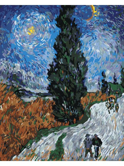 Diamantové maľovanie - CESTA S CYPRIŠOM A HVIEZDOU (VINCENT VAN GOGH)