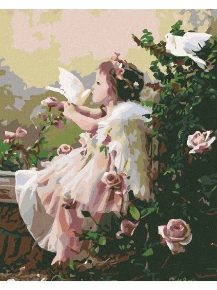 Diamantové maľovanie - ANJEL V RUŽIACH (Rámovanie bez rámu a bez vypnutia plátna, Rozmer 40x50 cm)