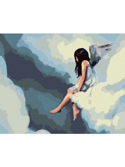 Diamantové maľovanie - ANJEL SEDIACI NA OBLAKU (Rámovanie bez rámu a bez vypnutia plátna, Rozmer 40x50 cm)