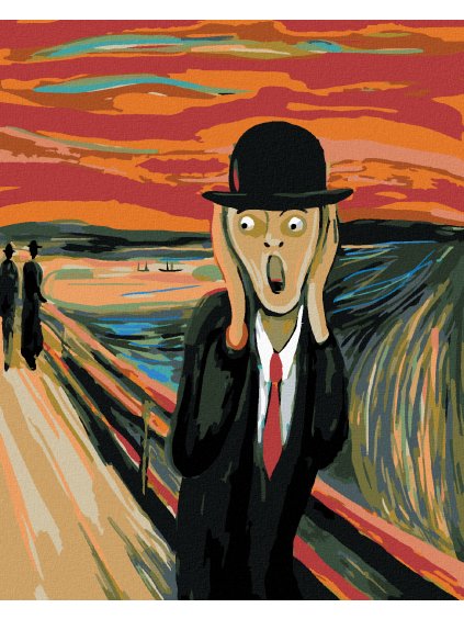 Diamantové maľovanie - VÝKRIK A KLOBÚK - INŠPIRÁCIA E. MUNCH (Rámovanie bez rámu a bez vypnutia plátna, Rozmer 40x50 cm)