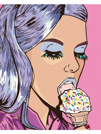 Diamantové maľovanie - ŽENA SO ZMRZLINOU (Rámovanie bez rámu a bez vypnutia plátna, Rozmer 40x50 cm)