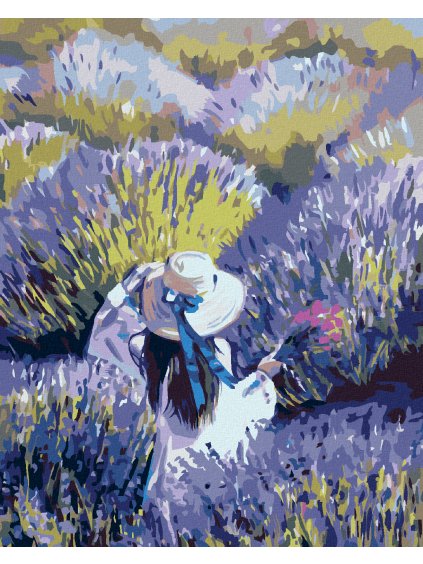 Diamantové maľovanie - ŽENA UPROSTRED LEVANDUĽOVÉHO POĽA (Rámovanie bez rámu a bez vypnutia plátna, Rozmer 40x50 cm)