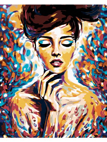 Diamantové maľovanie - ŽENA VO FARBÁCH (Rámovanie bez rámu a bez vypnutia plátna, Rozmer 40x50 cm)